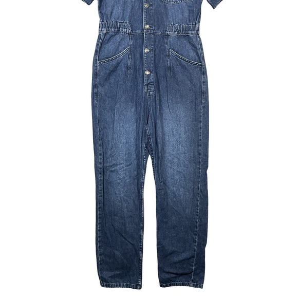 Free People We the Free Marci Denim Jumpsuit Women's Size L City Coveralls - Picture 6 of 13